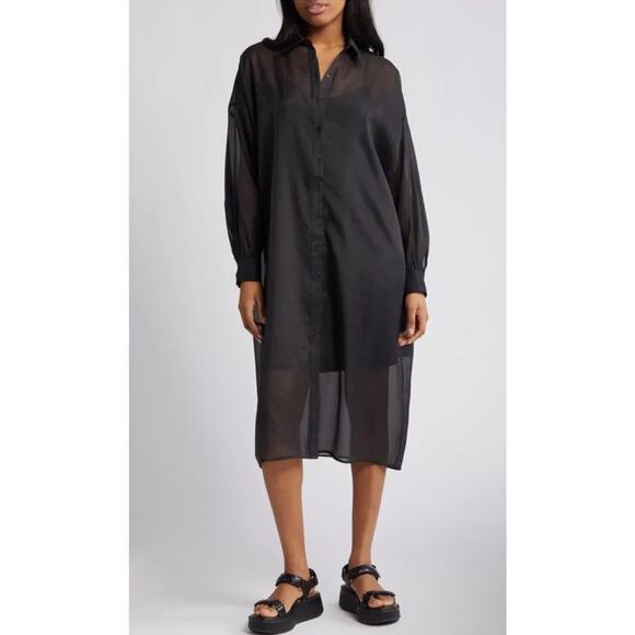 Dressed In Lala Dresses & Skirts - Dressed In Lala Barely There Long Sleeve Semisheer Shirtdress Black NWT $134